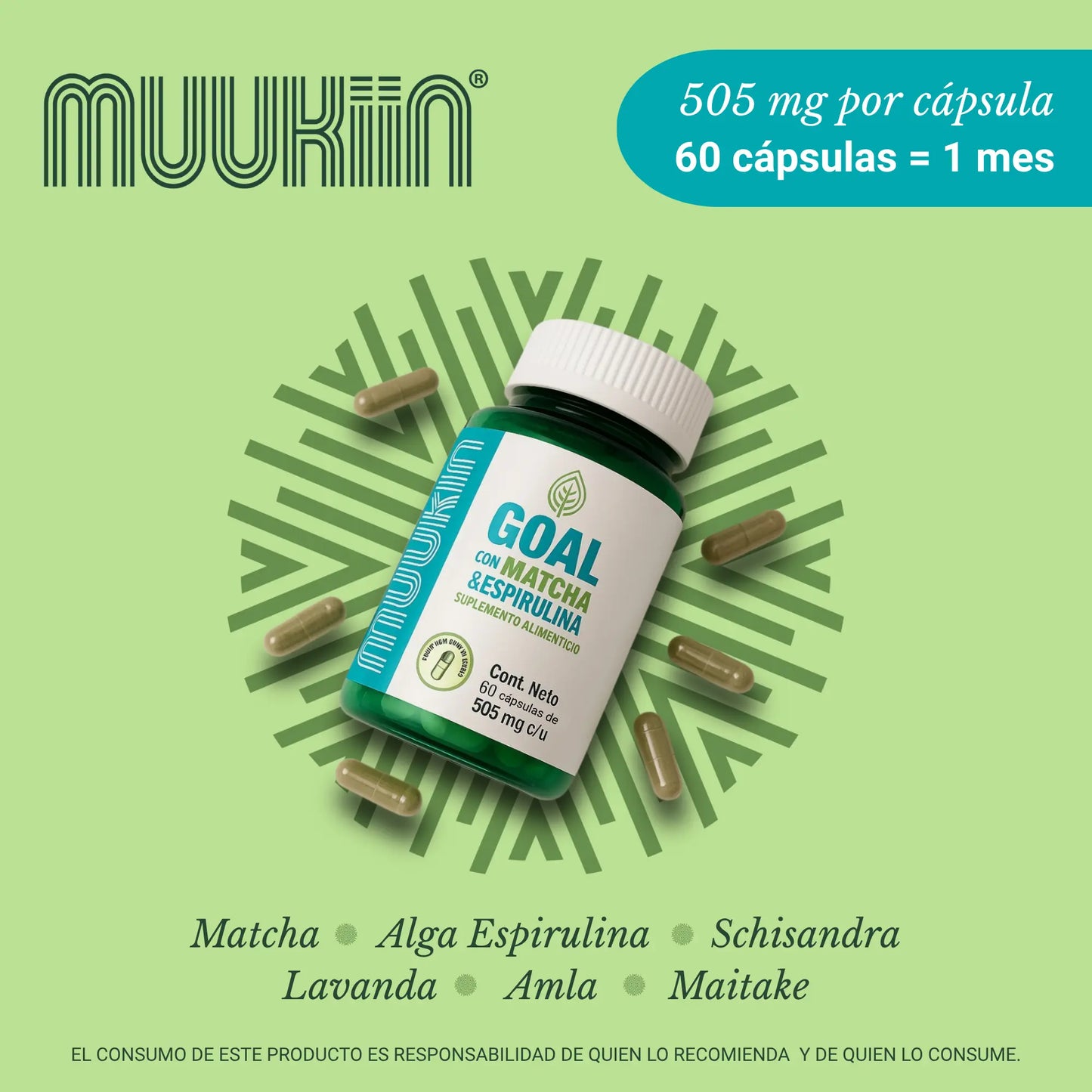 Muukiin Goal suplemento Matcha y Alga Espirulina Muukiin
